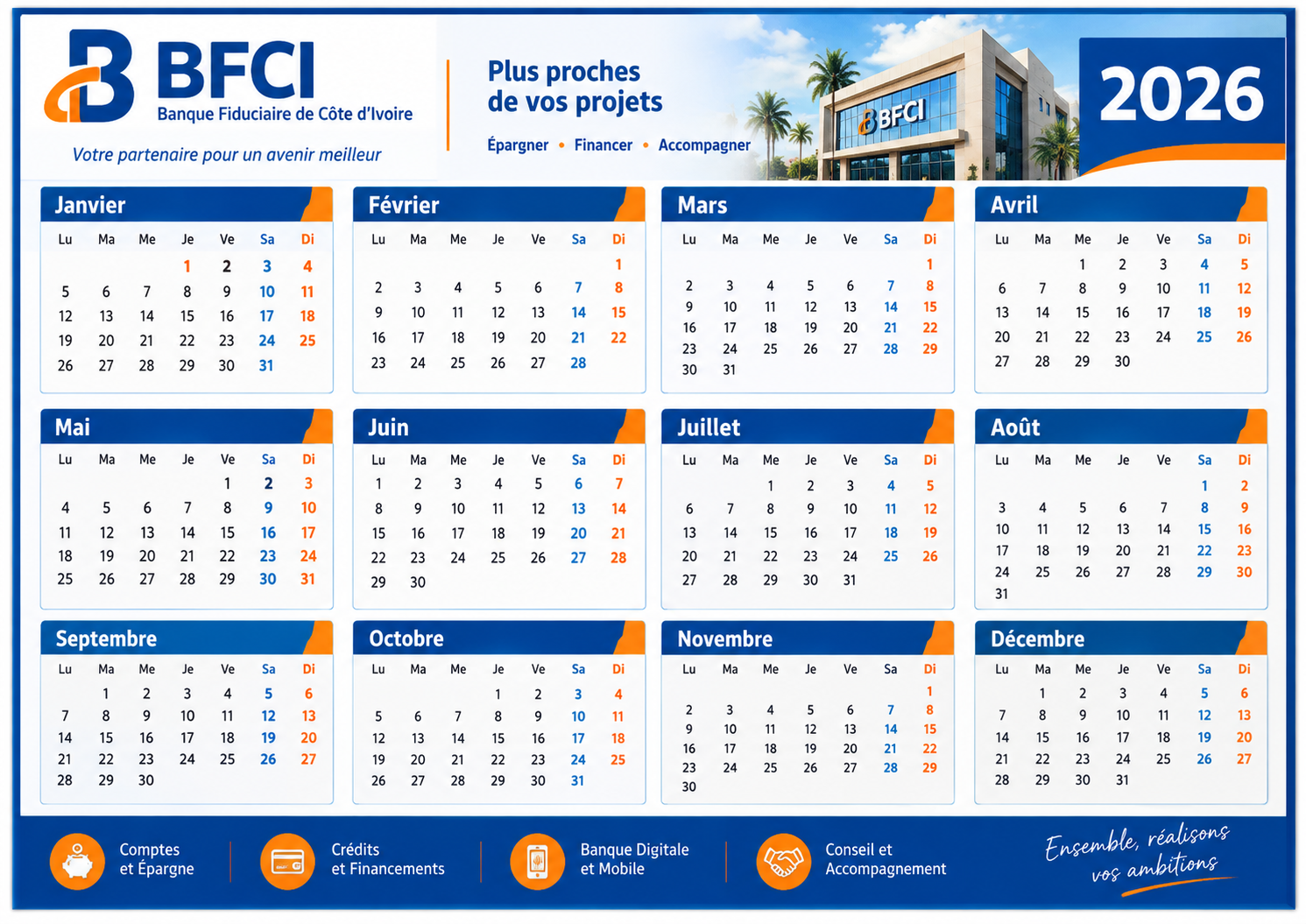 Calendrier bancaire grand A2 rembordé